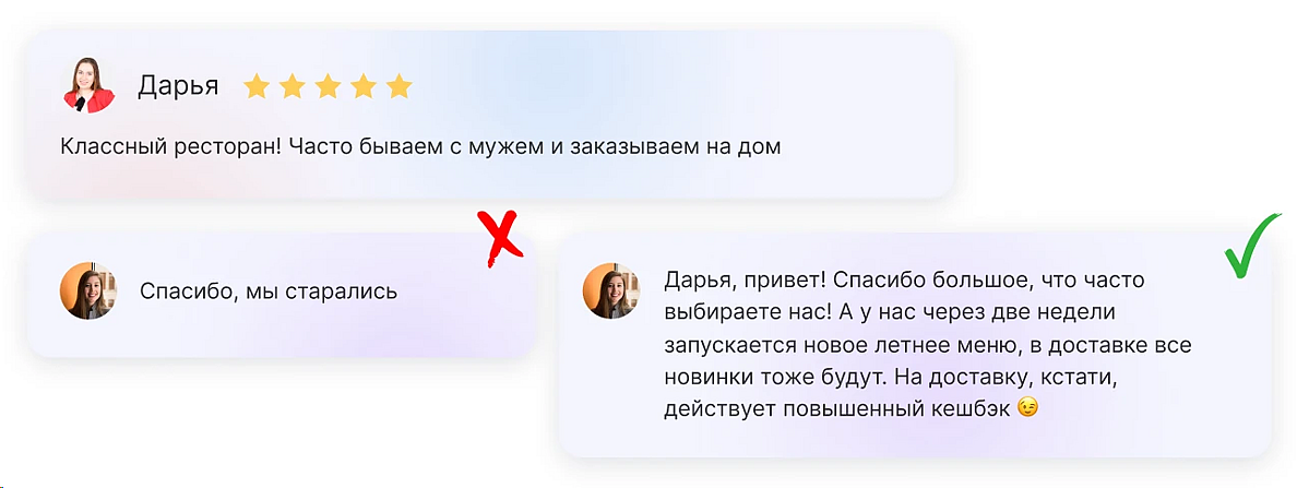 Хороший и плохой пример ответа на отзыв